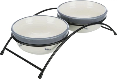 Миски для кошек двойные на металлической подставке керамические 12 см Trixie Eat on Feet 2*300 мл