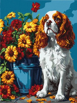 Картина по номерам Ideyka Спаниель и цветы 30х40 см (4823104370291)