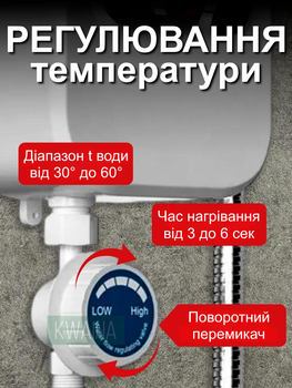 Електричний проточний водонагрівач з LCD-екраном та душем, бойлер нагрівач гарячої води за 3 секунди з дисплеєм 3500W (білий)