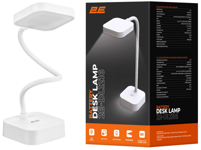 Лампа настільна 2E 5Вт 5000K 1200мАг USB-A без БЖ (2E-DL1216) з акумулятором