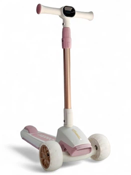 Детский складной самокат Scooter Sky 8106 колеса светятся со световыми и звуковыми эффектами Бело-розовый