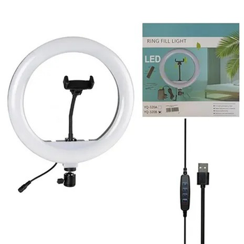 Кольцевая светодиодная LED лампа 26см, YQ, с держателем телефона / Лампа для блогера / Лампа для сьемок