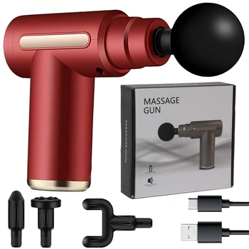 Масажер для тіла перкусійний, 4 насадки, Gun Massager, Червоний / Масажний пістолет / Перкусійний масажер