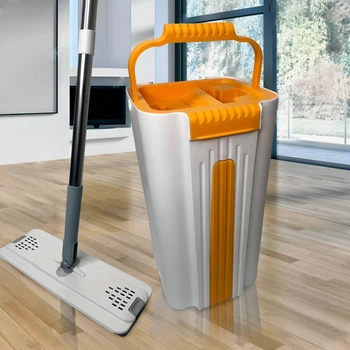 Механическая швабра-лентяйка с ведром и автоматическим отжимом Scratch housework 10 л Оранжевый (НА-371)