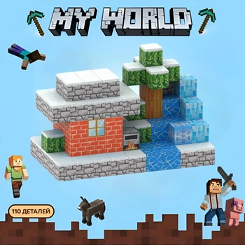 Магнитный конструктор Minecraft "Кирпичный дом в зиме", Конструктор Майнкрафт для детей, 110 деталей