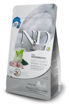 Сухой беззерновой корм Farmina N&D White Dog Adult Mini Sea Bass, Spirulina & Fennel для взрослых собак c рыбой и спирулиной 2 кг (арт 176431)