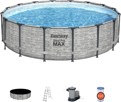 Стійка-басейн Bestway Steel Pro Max з імітацією каменю 16 FT + 5-в-1 + аксесуари 488 x 122 см (6941607311516)