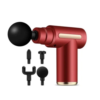 Массажер ручной ударный для тела Mini Massager Gun (4 насадки), Красный