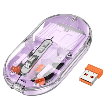 Миша бездротова Hoco GM35 General dual-mode silent wireless mouse (battery version) 2.4G+BT прозоро фіолетова