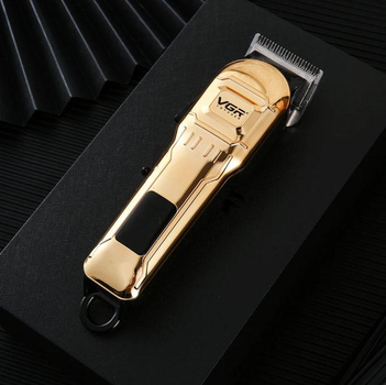 Профессиональная аккумуляторная машинка для стрижки волос и бороды с USB и LED дисплеем VGR V-268 Pro Золотой + Масло для смазки лезвий