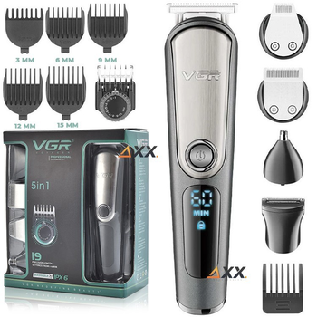 Аккумуляторный триммер для стрижки бороды и усов с USB и LED-дисплеем VGR V-105 Pro Черный + Масло для смазки лезвий