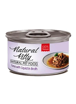 Влажный корм Natural Kitty для кошек с тунцом и кальмарами в бульйоне 12 шт х 80 г