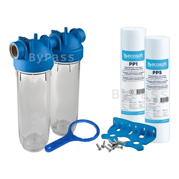 Комплект колба для холодной воды Atlas 10 DP-DUO 3/4" OT-TS + картриджи Ecosoft CPV25105ECO 5 мкм + CPN25105ECO 1 мкм