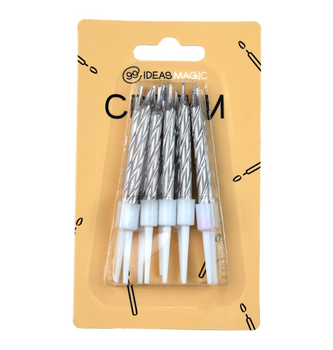 Свічка спіраль металік срібляста 10 шт 6 см, IDEA8-MA32SILVER