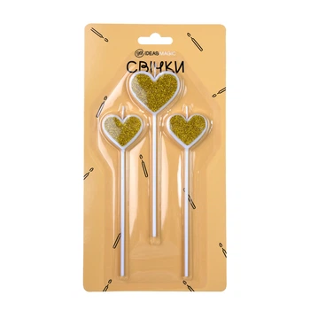 Свічки Серце золоті 3 шт 4,5*4 см, 3,5*3 см, IDEA8-Z3008