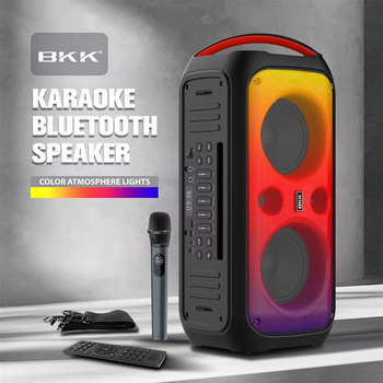 Бездротова портативна Bluetooth колонка акустика з LED підсвічуванням BKK B65 Караоке BT Speaker | 120 Вт, AUX/TF/USB Black
