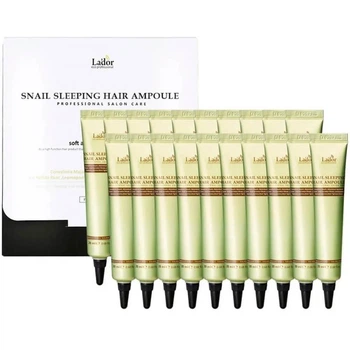 Нічна маска-сироватка з білком для пошкодженого волосся lador snail sleeping hair ampoule, 20шт по 20мл (8809500811688)
