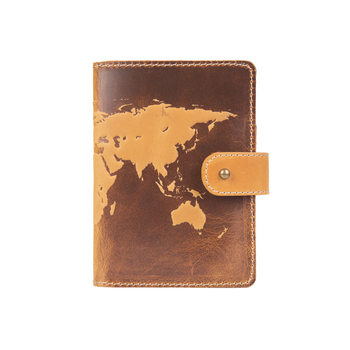Кожаное портмоне для паспорта ID документов HiArt PB-02/1 Shabby Honey World Map