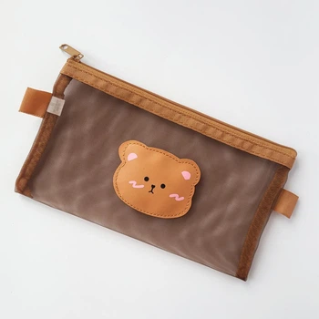 Пенал с мишкой Cute Love Bear Big коричневый сетчатый вместительный минималистичный для школы и канцелярии
