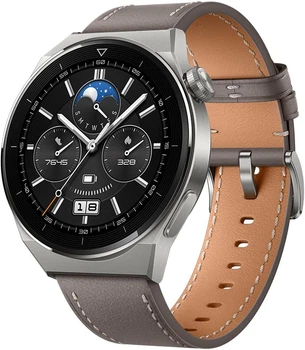 Смарт-часы HUAWEI Watch GT 3 Pro ODN-B19 46мм / NFC / GPS / Wi-Fi / Bluetooth 5.1 / Влагозащита 5 ATM / IP68 / До 14 дней работы / Harmony OS / Grey Leather (55028467) Б/В