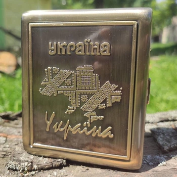 Портсигар металевий Ukraine Embroidery bronze на 20 сигарет у подарунковій упаковці