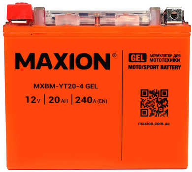 Мото аккумулятор Maxion YT20-4 GEL 12 В 20 А/час 240 A (4820219074151)