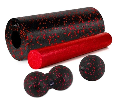 Массажный набор PowerPlay PP_4015 EPP Foam Roller Set 4in1 (2-я роллы + 2-я мячи) Черно-красный (PP_4015_Red)