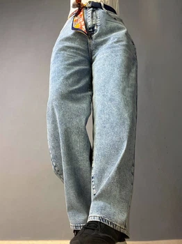 Джинсы женские Moss 817 baggy mom jeans высокая талия свободные бананы стрейчевые ремень-платок 29 голубые