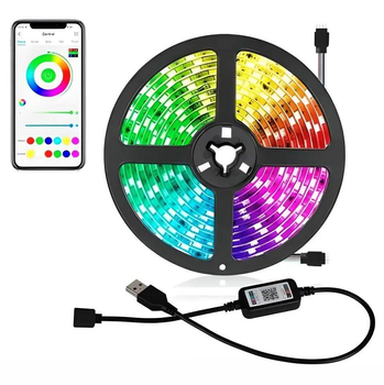 Світлодіодна LED стрічка Smart RGB 5050 з Bluetooth додатком. Комплект 5 метрів водостійкий від USB