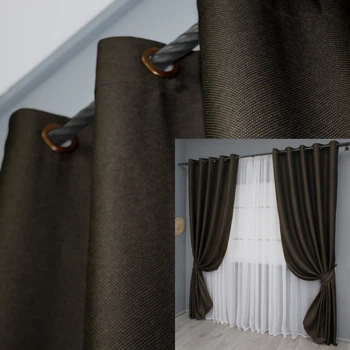 Комплект штор на люверсах VR-Textil Лен-блэкаут № 1180ш Венге 150х250см 2 шт (37-0188)
