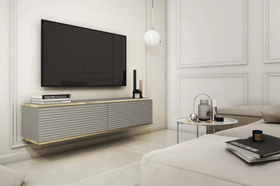 Тумба под телевизор навесная Perfect Home Оро/Oro 2-дверная RTV135 MDF Серый (PFH-091357)