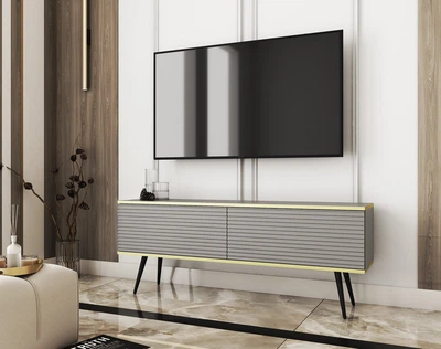 Тумба под ТВ Perfect Home Оро / Oro RTV135 MDF 2-дверная с черными ножками Серый