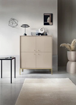 Комод высокий Perfect Home Моно / Mono MK104 4-дверный с золотыми ножками Беж песочный