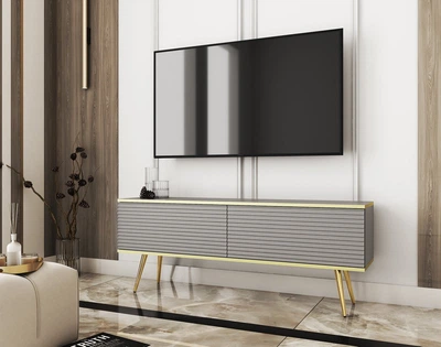 Тумба под ТВ Perfect Home Оро / Oro RTV135 MDF 2-дверная с золотыми ножками Серый