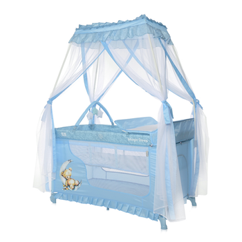 Детская кроватка-манеж с балдахином от рождения Magic Sleep Blue Moon Sleeping Bear Lorelli Голубой
