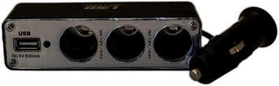 Розгалужувач прикурювача 3 в 1 + 1 USB 12/24 V 0.5 A VORTEX