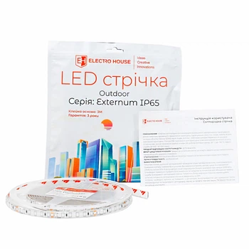 LED лента 14Вт 24В SMD2835 180 диодов, нейтральный белый 4000К, серия Externum IP65 , гарантия 3 года EH-STR5IP Electro House