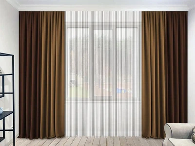 Двухцветный комплект штор MANA микровелюр Diamond 150*270 см, две шторы. Цвет корчиневый и коричнево-рыжий (216/217).