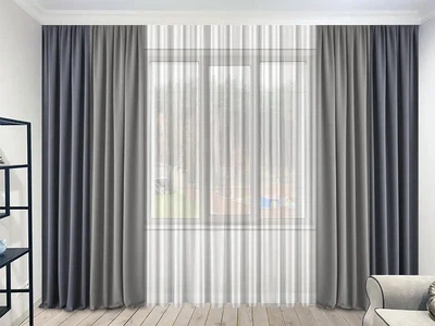 Двухцветный комплект штор MANA микровелюр Diamond 150*270 см, две шторы. Цвет серый и грейдж (501/710)