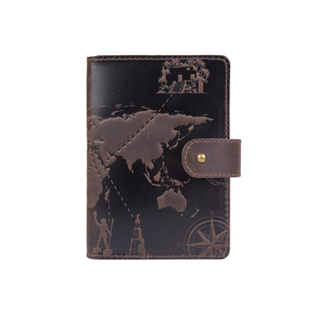 Шкіряний портмоне для паспорта / ID документів HiArt PB-03S/1-S19-1106-T002 Shabby Gavana Brown "7 wonders of the world"