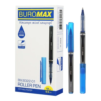 Набір ручок-ролерів Buromax 12 шт. 0,5 мм синій колір BM.8322-01