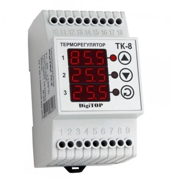 Терморегулятор DigiTOP ТК-8 триканал холод/тепло датчик DS18B20 DIN -55°C…+125°C крок 0,1°С термостат