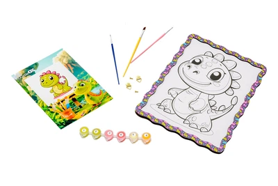 Развивающая игрушка разукраска из дерева PuzzleOK Динозаврик с красками