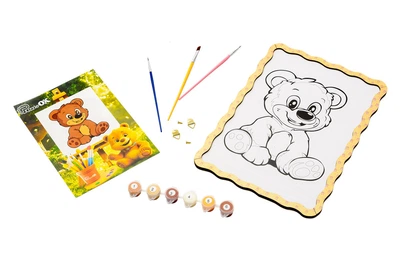 Развивающая игрушка разукраска из дерева PuzzleOK "Медвежонок" с красками