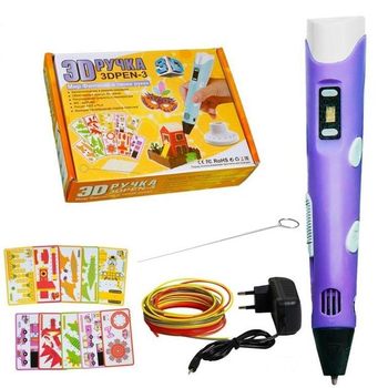 Дитяча 3D ручка для малювання з трафаретом 3D PEN 3 з LCD екраном Фіолетова