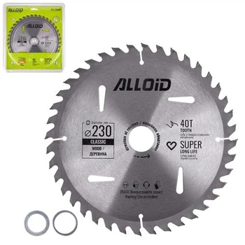 Пильный диск по дереву Alloid 230х30/25.4/22.2 мм 40 зубьев с твердосплавными напайками V14522