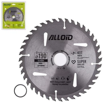 Диск пильный по дереву Alloid 190x30/25,4 мм 40 зубьев с твердосплавными напайками V14518