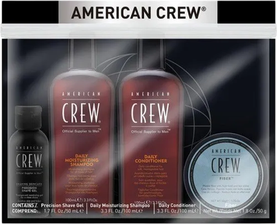 Zestaw American Crew Essentials Szampon 100 ml + Odżywka 100 ml + Żel do golenia 50 ml + Wosk 50 g (738678000762)