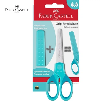 Ножиці дитячі Faber-Castell School Scissors для правшів та шульг, з ковпачком для леза, колір бірюзовий, 181554