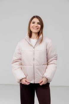 Куртка жіноча демісезонна зі синтетичної тканини з біопухом без капюшона Aksan 24.2419 42(s) бежевий